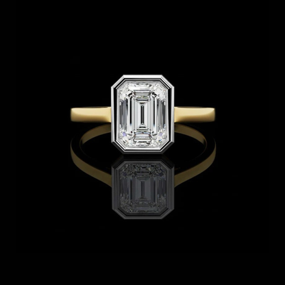 Bezel Setting Emerald Cut Lab Diamond Engagement Ring