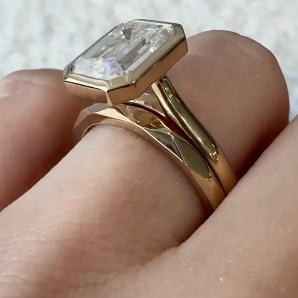 emerald cut bridal set lab diamond solitaire ring - view 5
