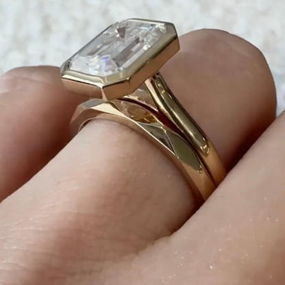 Emerald Cut Bridal Set Lab Diamond Solitaire Ring - View 5