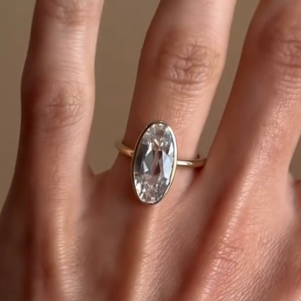 bezel setting oval cut moissanite diamond solitaire ring - view 2