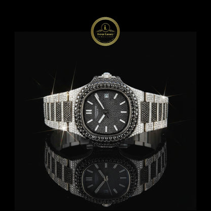 Elegant Black Dial Exquisite Luxury Black and White Lab Grown Diamond Iced Out Watch for Men – Full Pave Premium Design