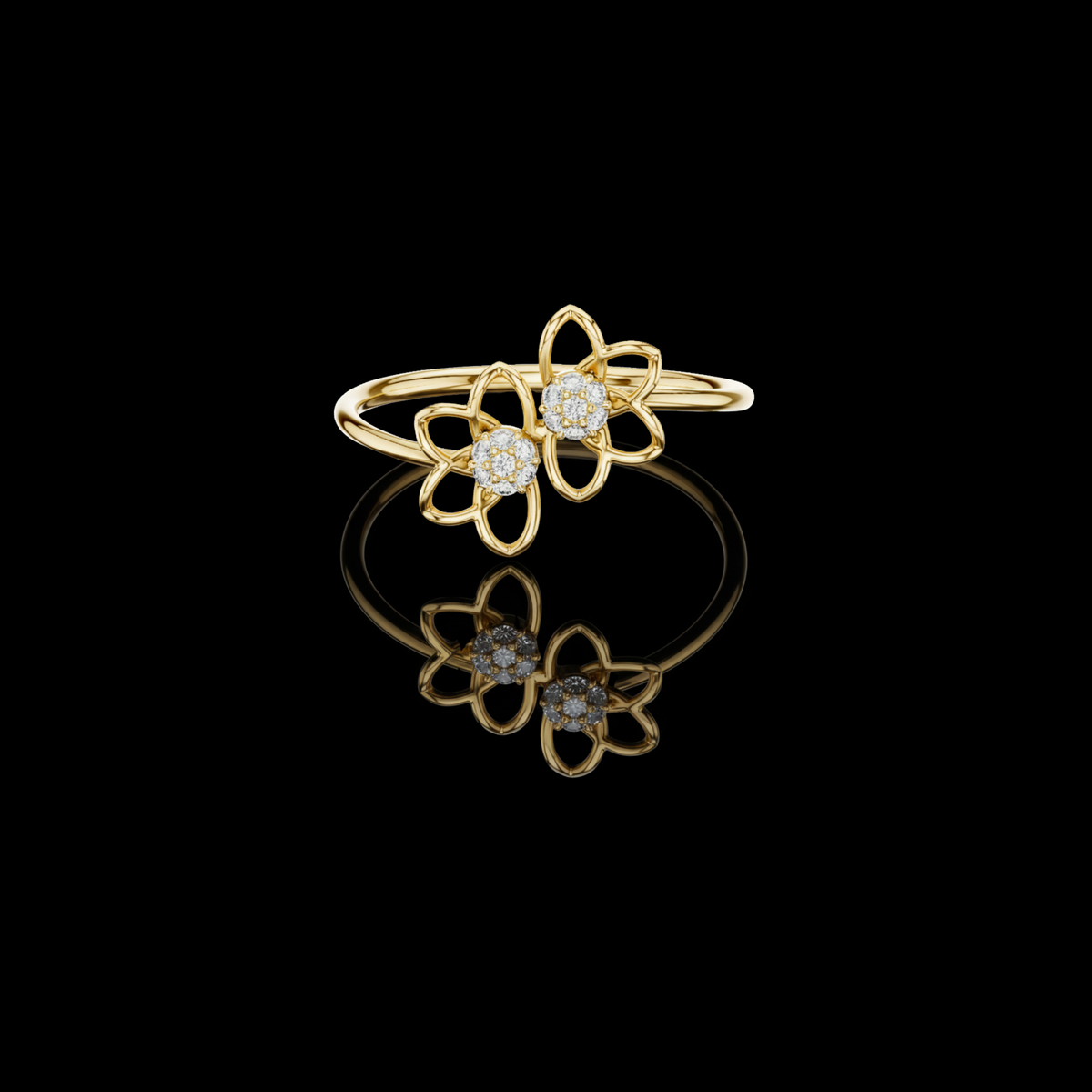 Double Flower Round Lab Diamond Openwork Floral Ring