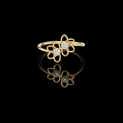 Double Flower Round Lab Diamond Openwork Floral Ring