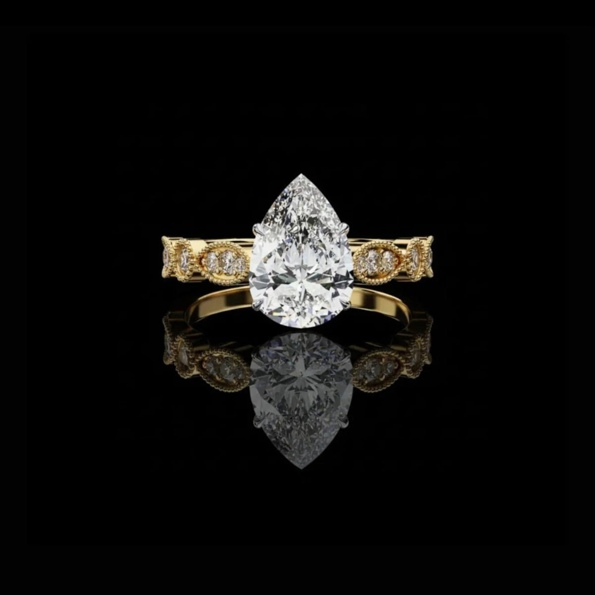 Vintage Pear Cut Moissanite Diamond Engagement Ring Marquise Shape Band