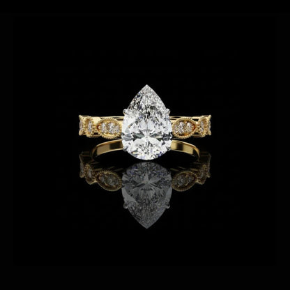 Vintage Pear Cut Moissanite Diamond Engagement Ring Marquise Shape Band