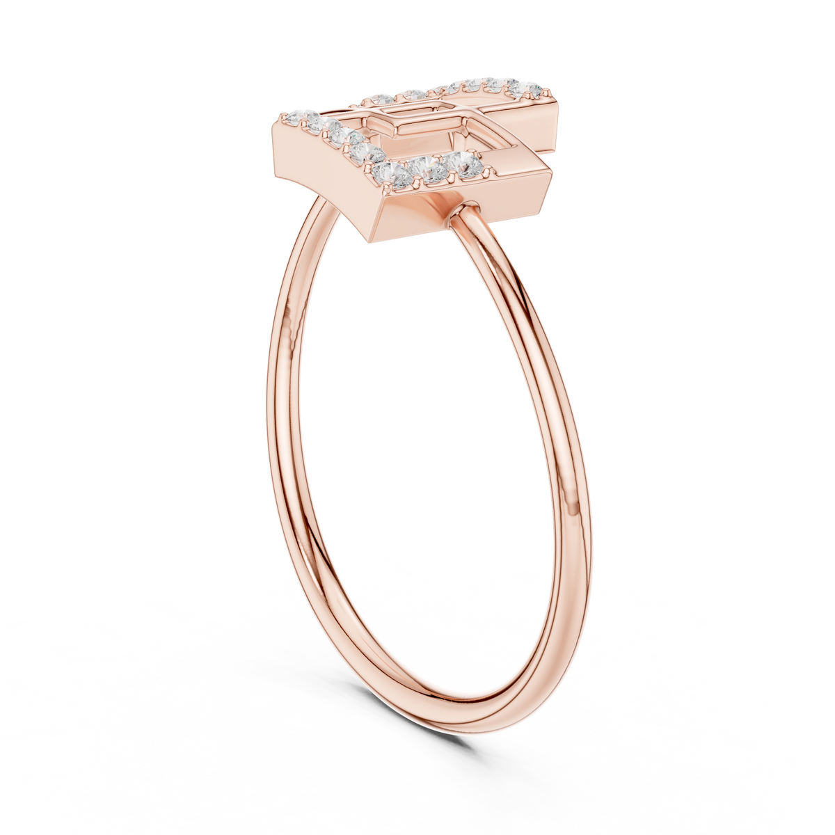 stunning round cut moissanite diamond edged interlocking square ring - view 6