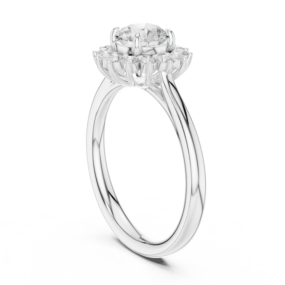 Floral Halo Round Moissanite Diamond Halo Engagement Ring - View 3