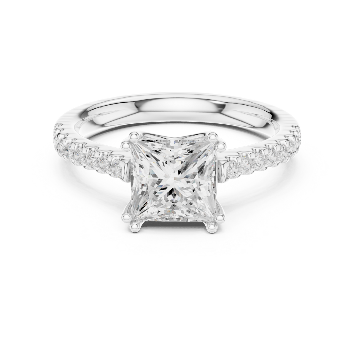 Princess Cut Moissanite Diamond Double Pave Solitaire Engagement Ring - View 3