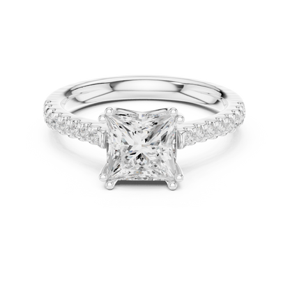 Princess Cut Moissanite Diamond Double Pave Solitaire Engagement Ring - View 3