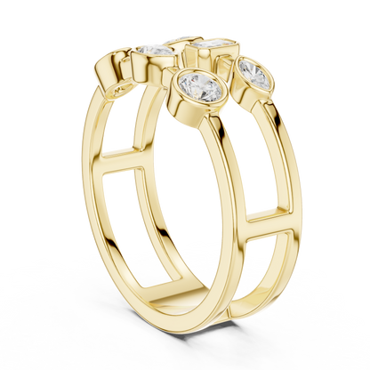 Mixed Shape Bezel Set Lab Diamond Open Double Row Minimal Ring - View 3