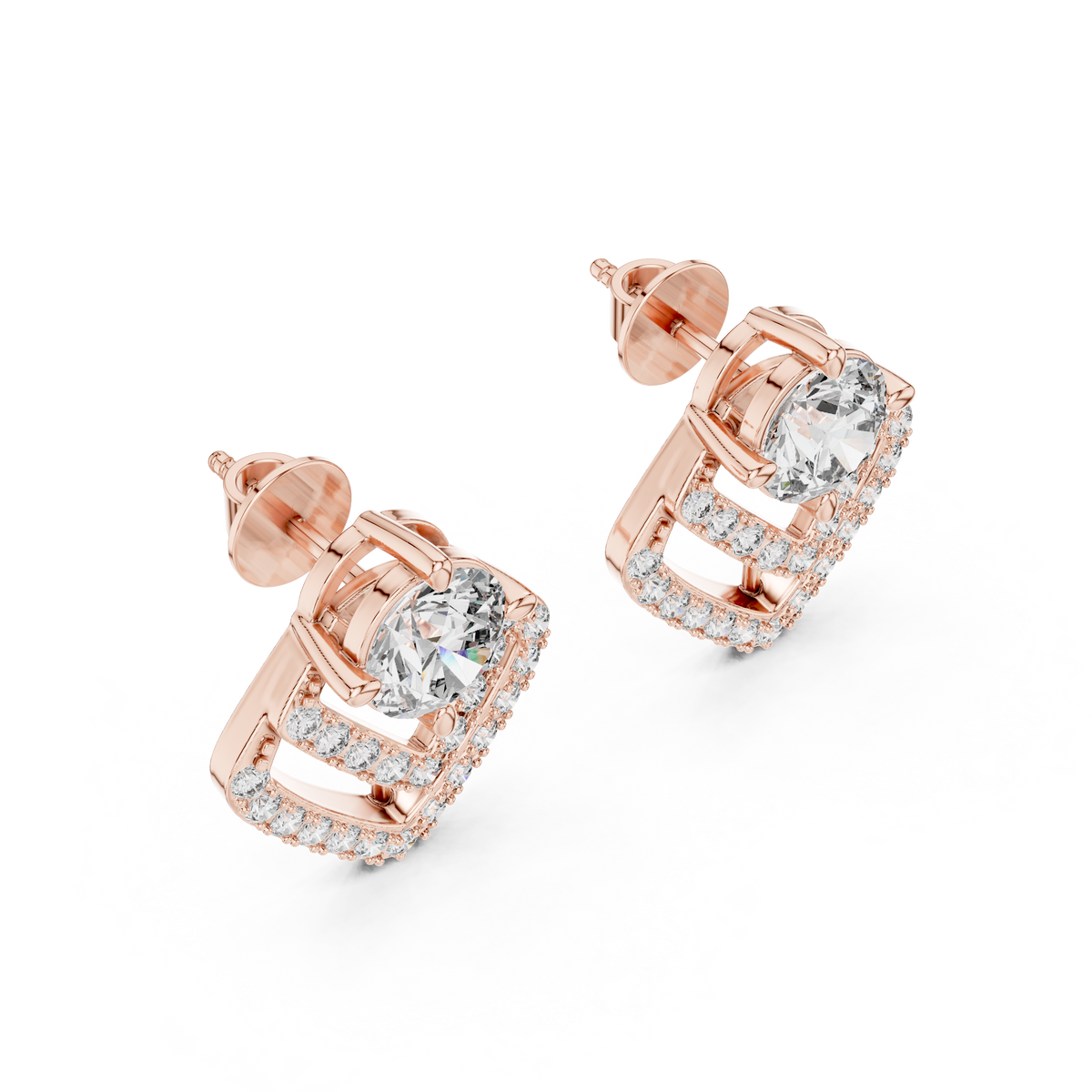 Chevron Round Lab Diamond Stud Earrings Statement Design - View 3