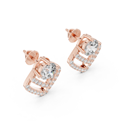 Chevron Round Lab Diamond Stud Earrings Statement Design - View 3