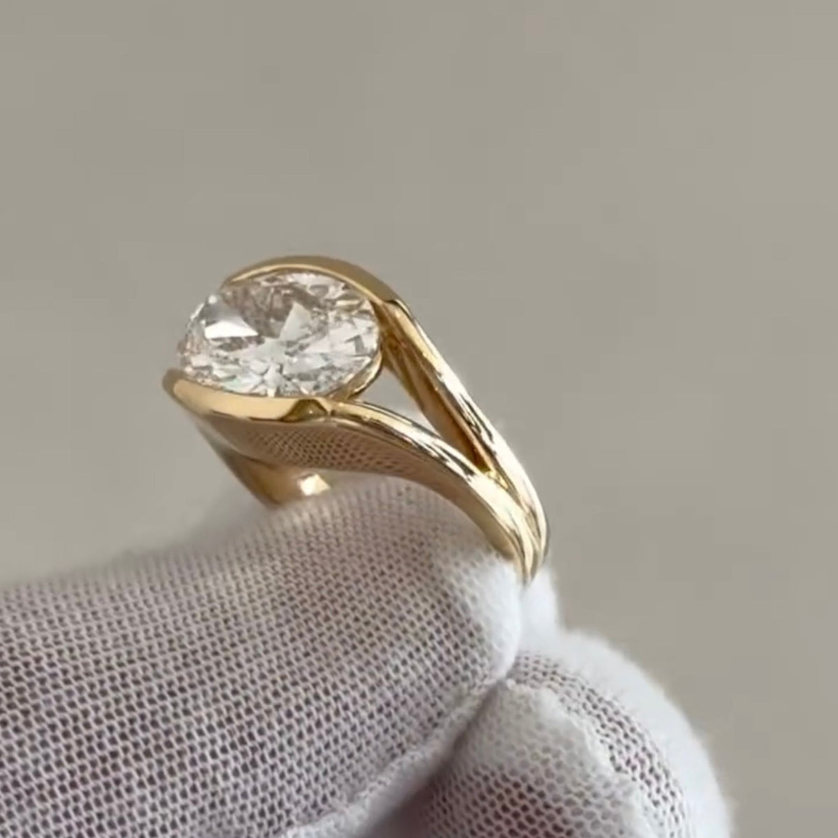 Oval Cut Bezel Set Moissanite Diamond Solitaire Ring - View 5