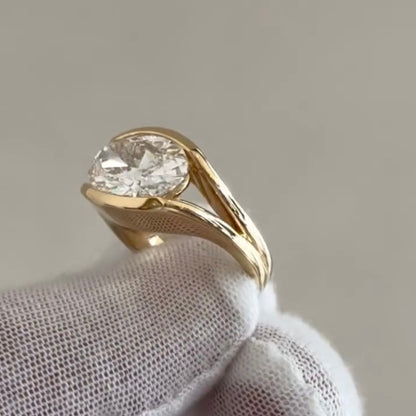 Oval Cut Bezel Set Moissanite Diamond Solitaire Ring - View 5