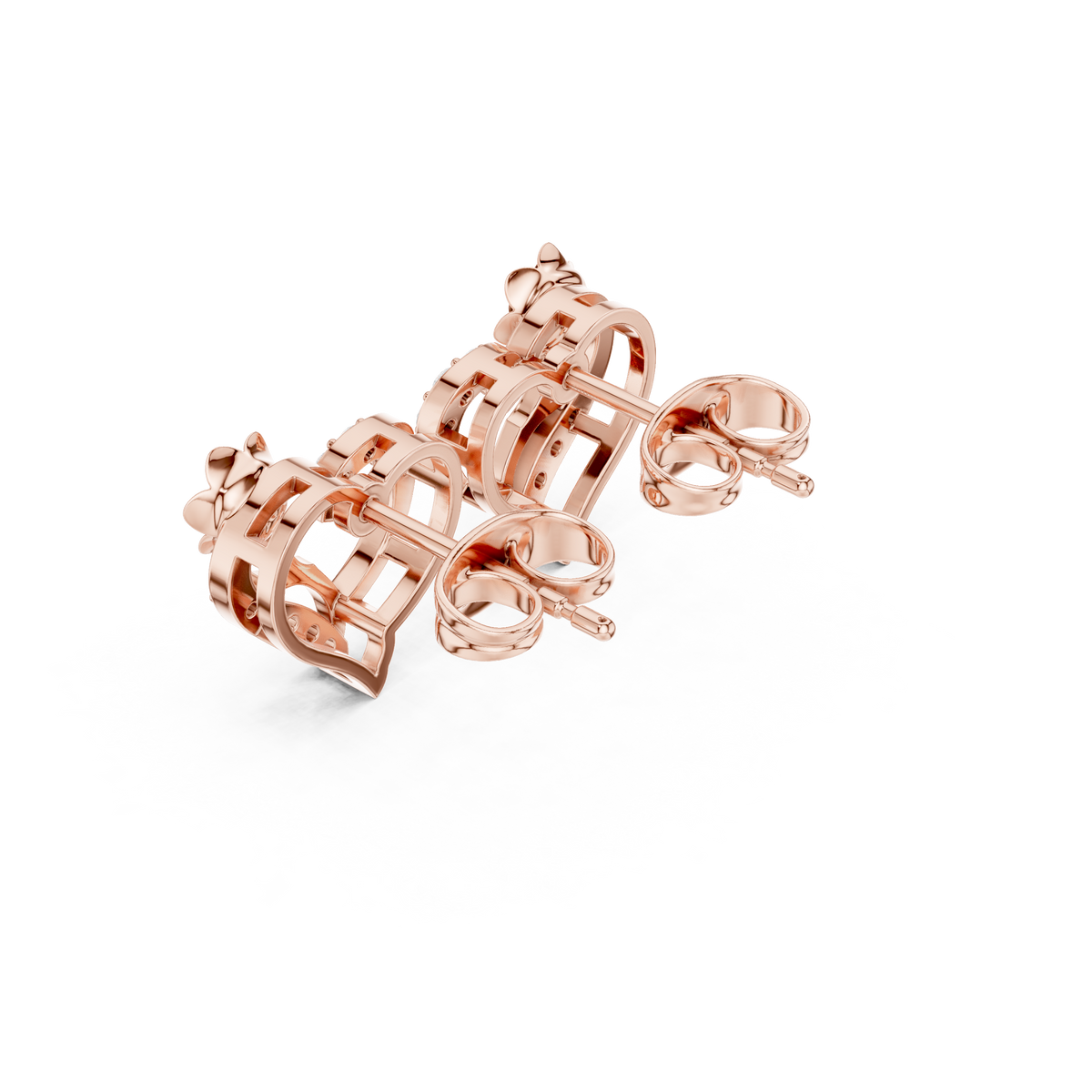 Rose Flower Heart Round Brilliant Cut Moissanite Diamond Stud Earrings Floral Openwork - View 6