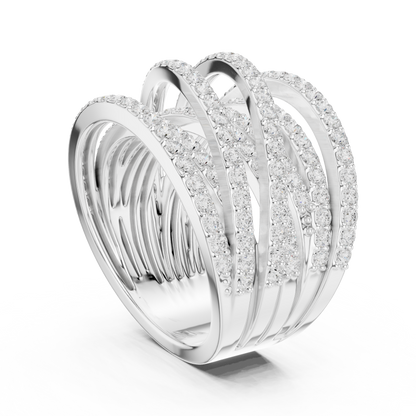 Round Cut Lab Diamond Multi Row Crossover Statement Ring - View 4