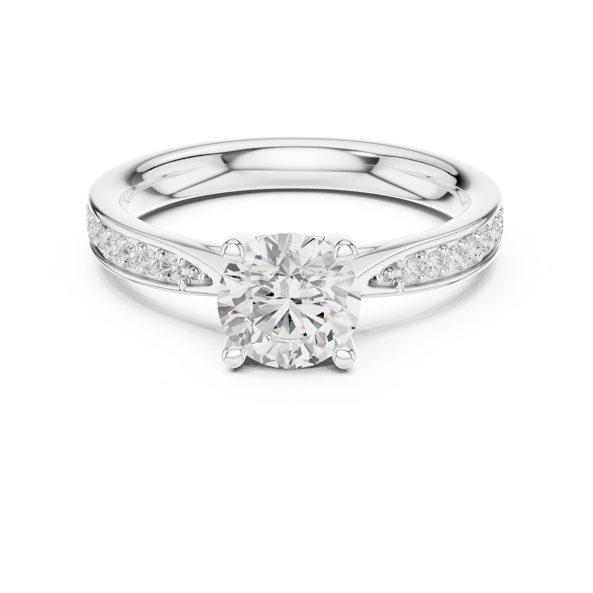 Round Lab Diamond Pave Solitaire Engagement Ring - View 3