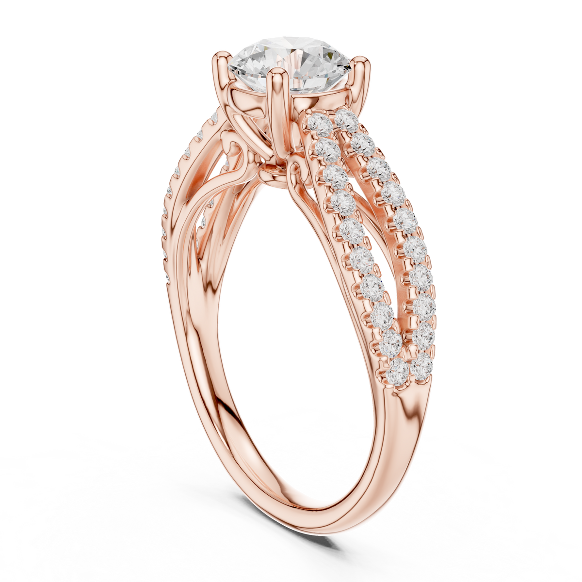 round cut lab diamond pave split shank engagement ring - view 6