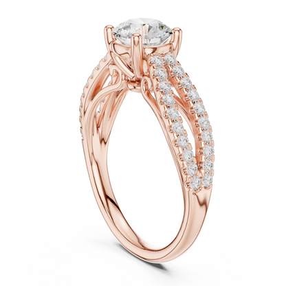 Round Cut Lab Diamond Pave Split Shank Engagement Ring - View 6