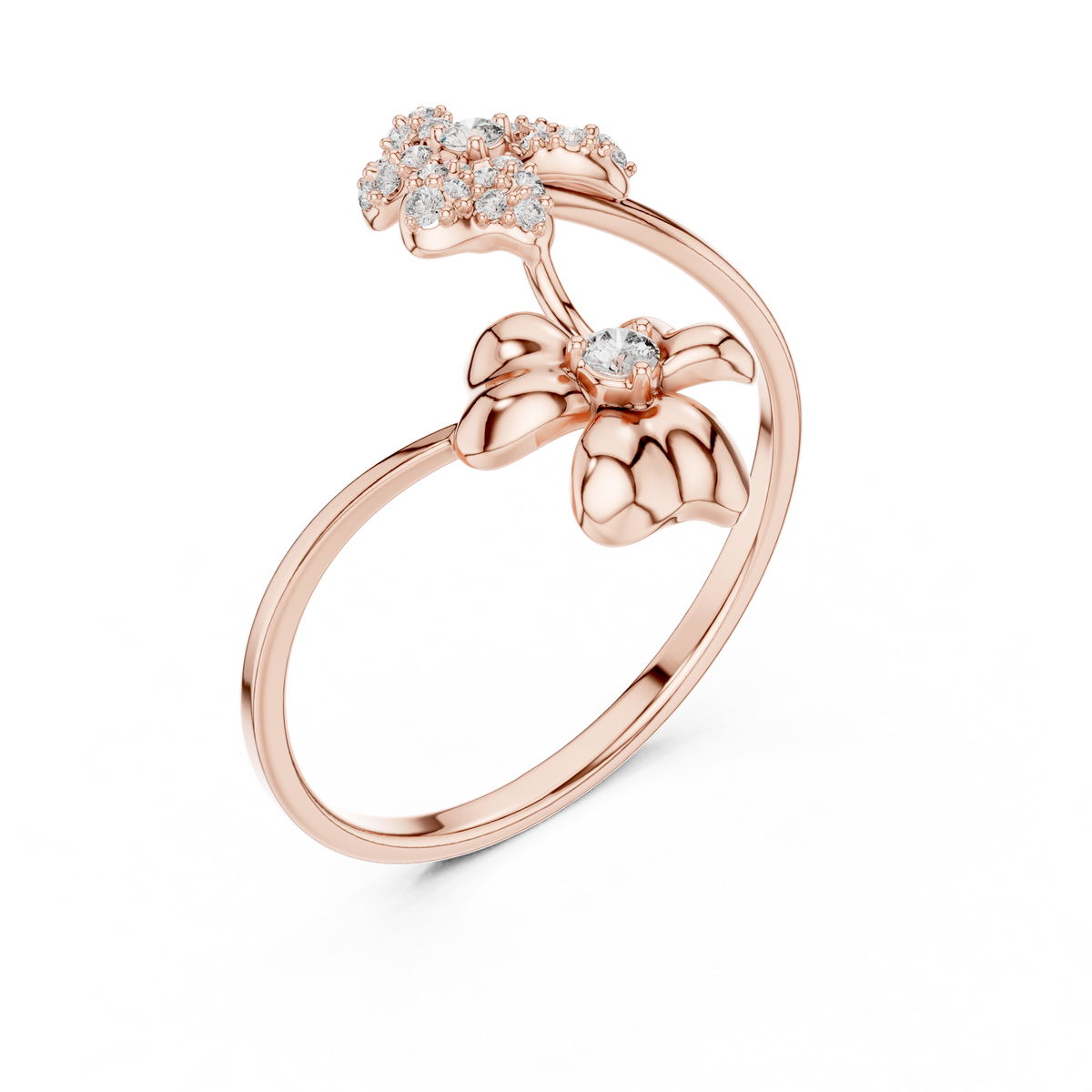 Round Lab Diamond Floral Open Wrap Ring - View 3