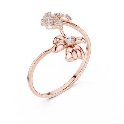 Round Lab Diamond Floral Open Wrap Ring - View 3