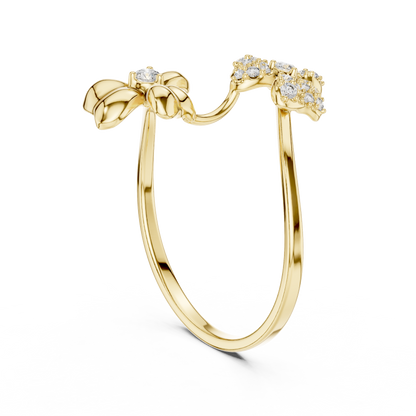 Round Lab Diamond Floral Open Wrap Ring - View 5
