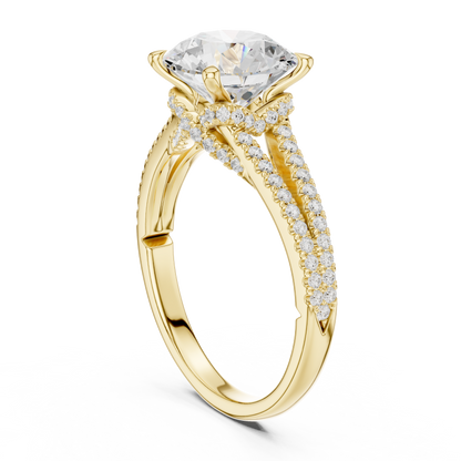 Round Cut Moissanite Diamond Split Shank Pave Setting Ring - View 5