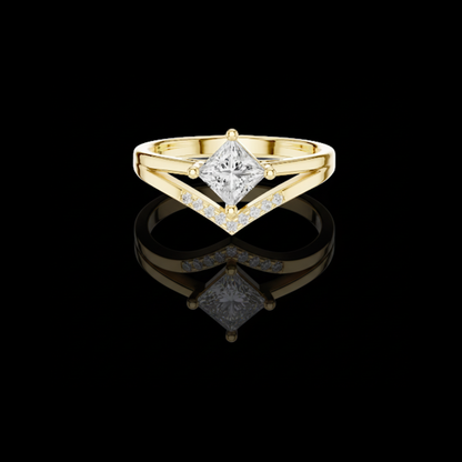 Princess Cut Moissanite Diamond Chevron Engagement Ring