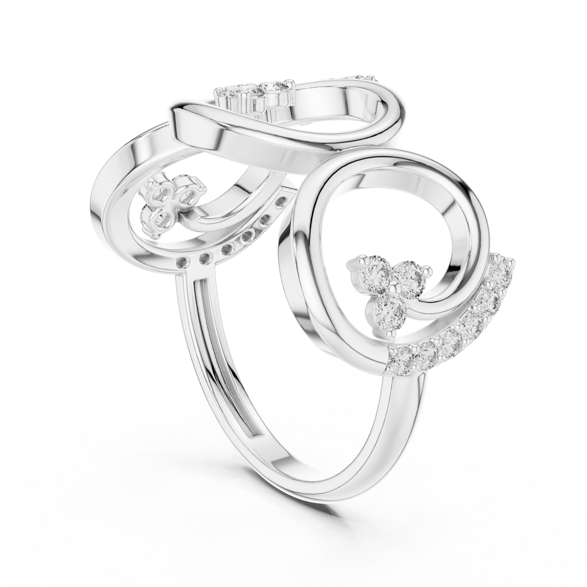 Open Circle Pavé Round Lab Diamond Geometric Statement Ring - View 12