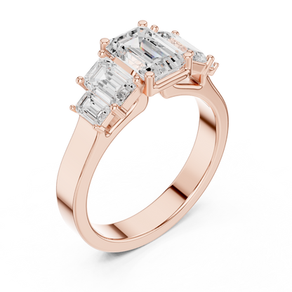 Five Stone Emerald Cut Lab Diamond Anniversary Ring - View 3