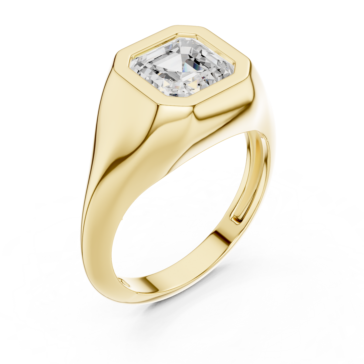 handcrafted asscher cut lab diamond ring with bezel setting - view 3