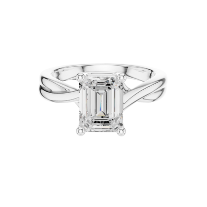 Emerald Cut Solitaire Twisted Split Shank Lab Diamond Ring - View 3