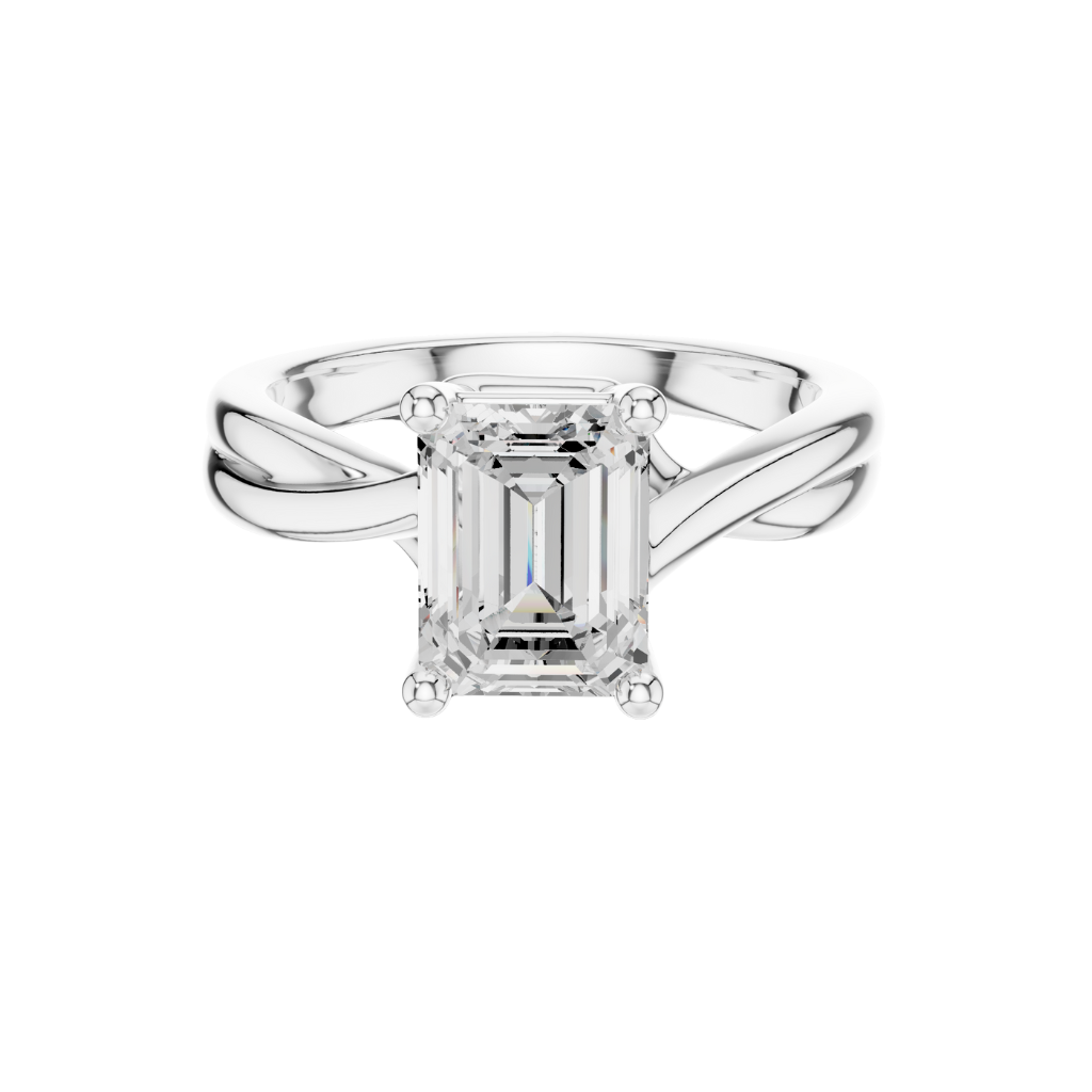 Emerald Cut Solitaire Twisted Split Shank Moissanite Diamond Ring - View 3