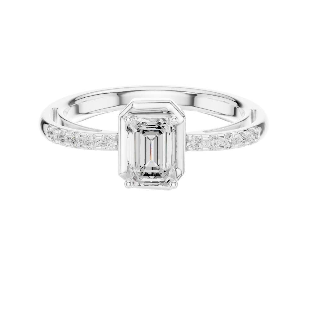 emerald cut lab diamond ring with classic bezel setting - view 3