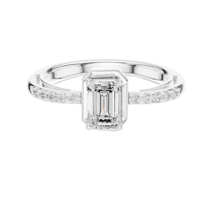 Emerald Cut Lab Diamond Ring with Classic Bezel Setting - View 3