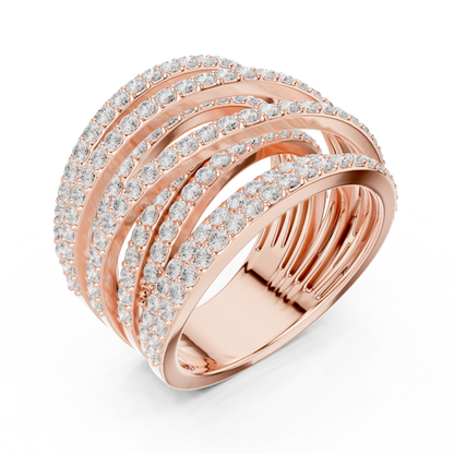 Round Cut Lab Diamond Multi Row Crossover Statement Ring - View 3