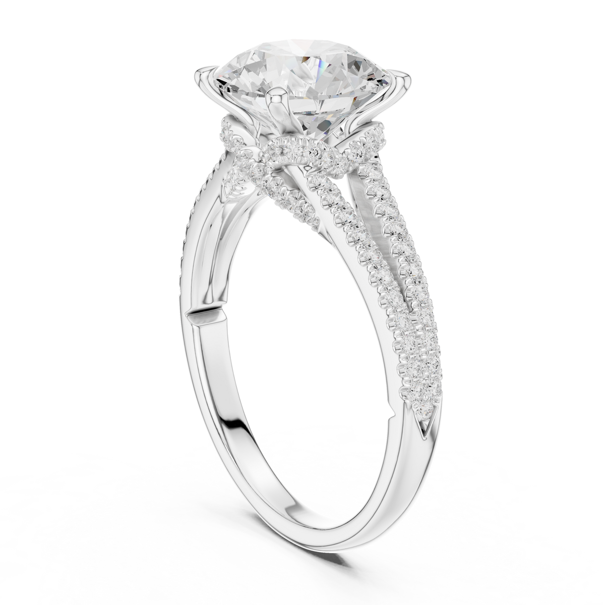 round cut moissanite diamond split shank pave setting ring - view 7