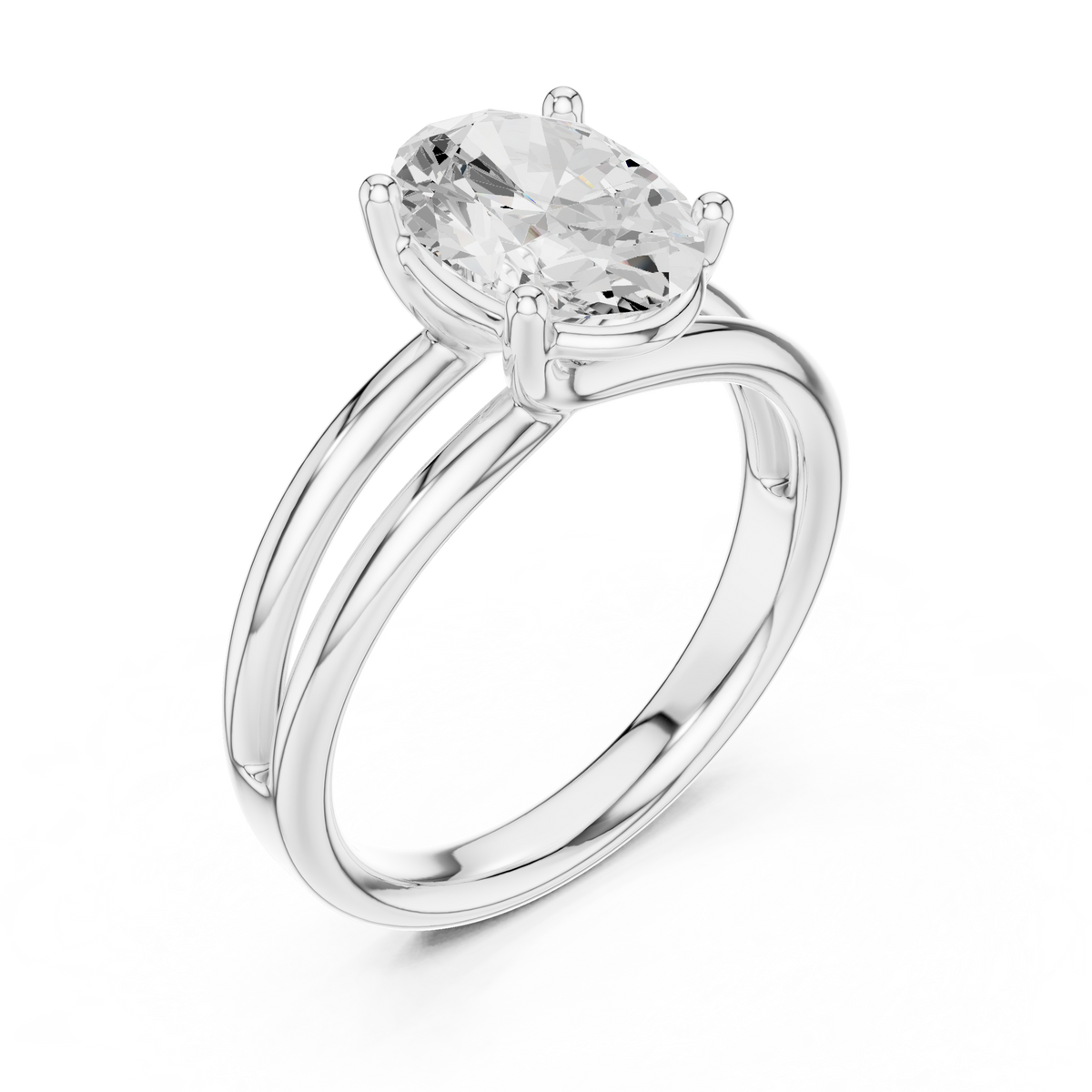 Solitaire Split Shank Oval Cut Moissanite Diamond Ring - View 3
