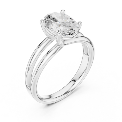 Solitaire Split Shank Oval Cut Moissanite Diamond Ring - View 3