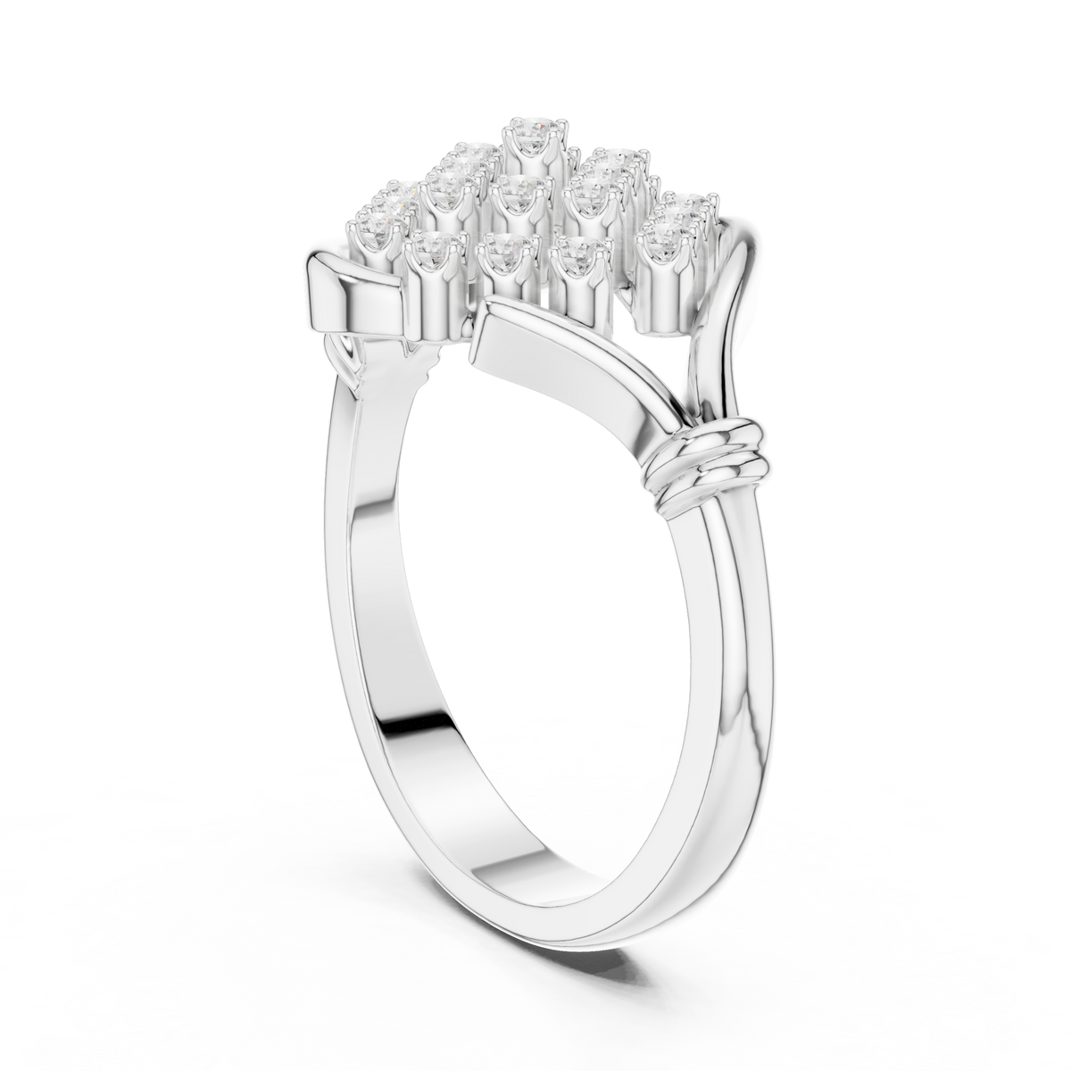 Round Cut Lab Diamond Ring Elegant Wave Framed Design - View 7