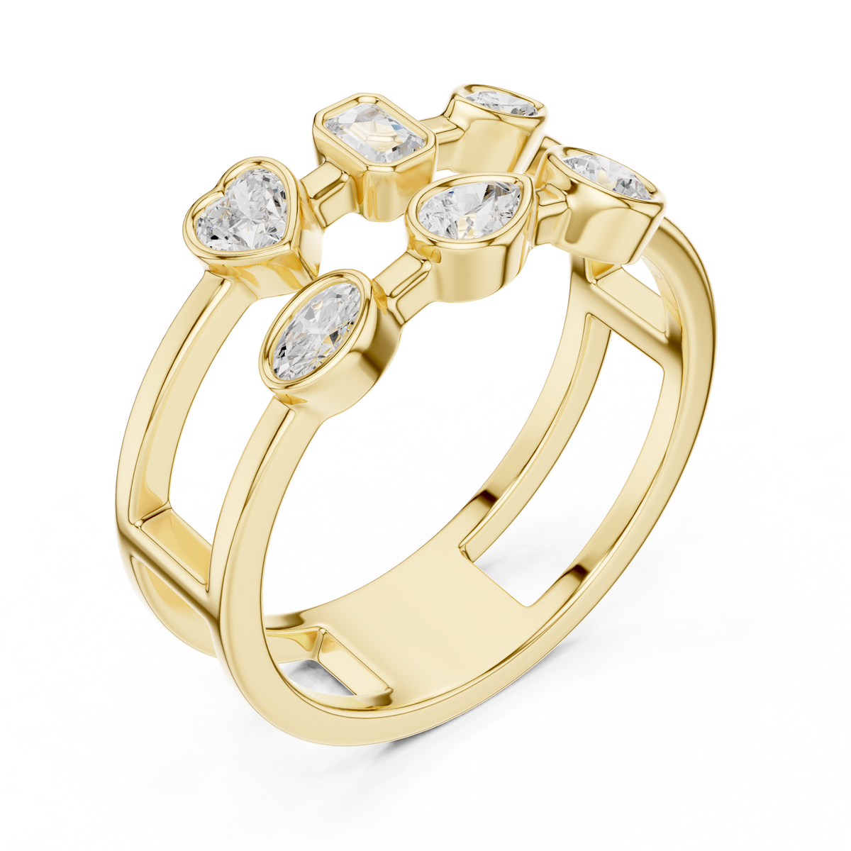 Mixed Shape Bezel Set Lab Diamond Open Double Row Minimal Ring - View 2