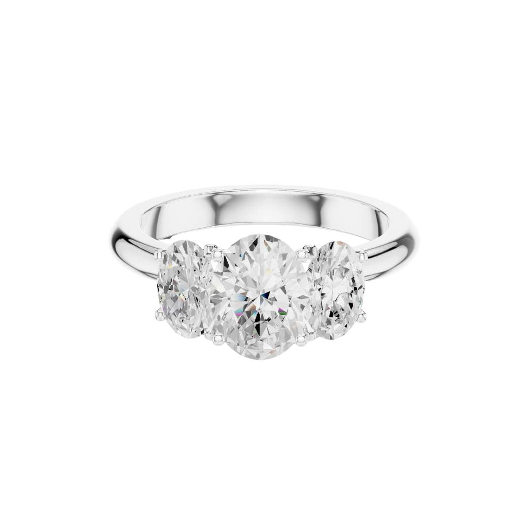 Exclusive Three Stone Oval Lab Diamond Ring - View 3