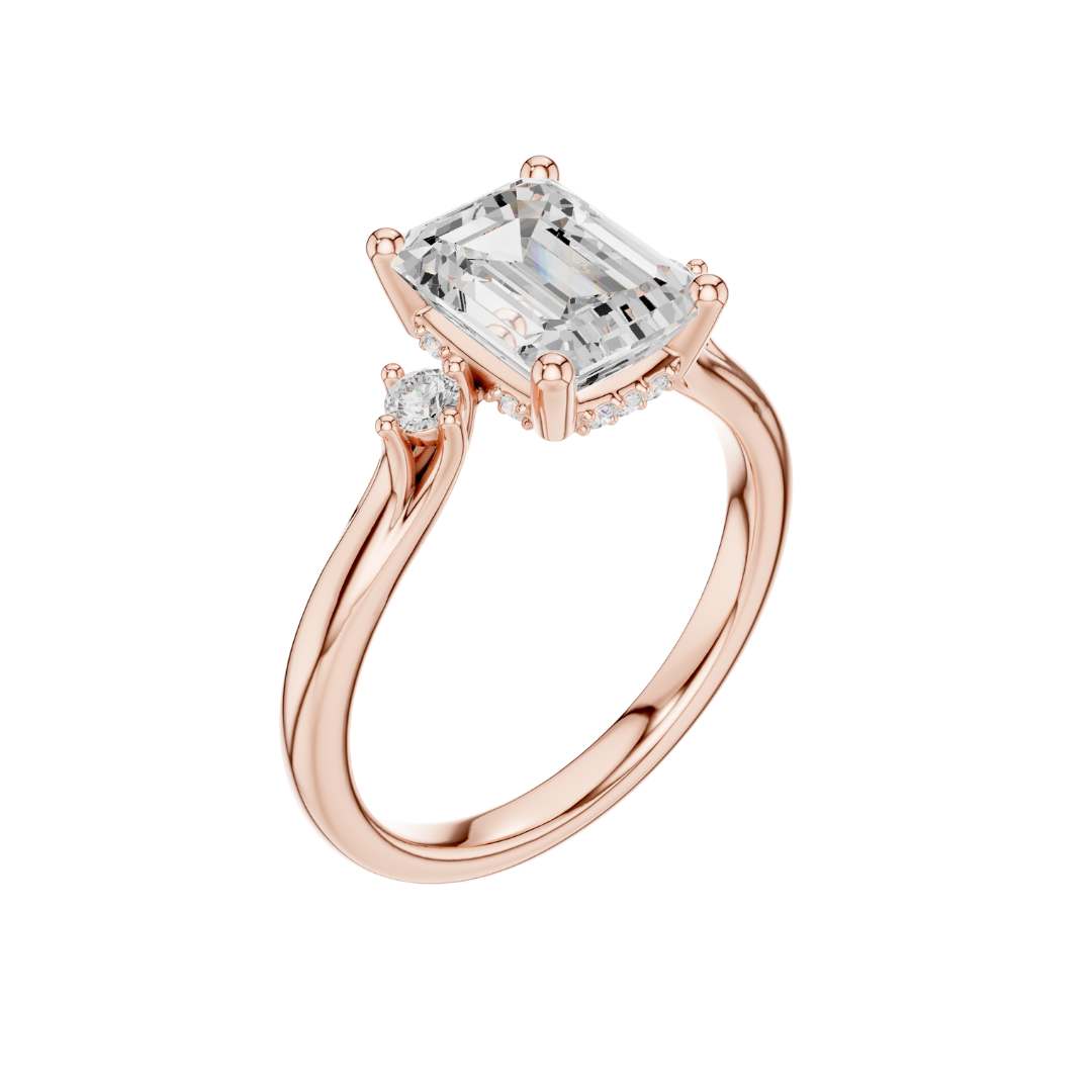 three stone emerald cut lab diamond engagement ring - view 5