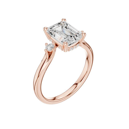 Three Stone Emerald Cut Lab Diamond Engagement Ring - View 5