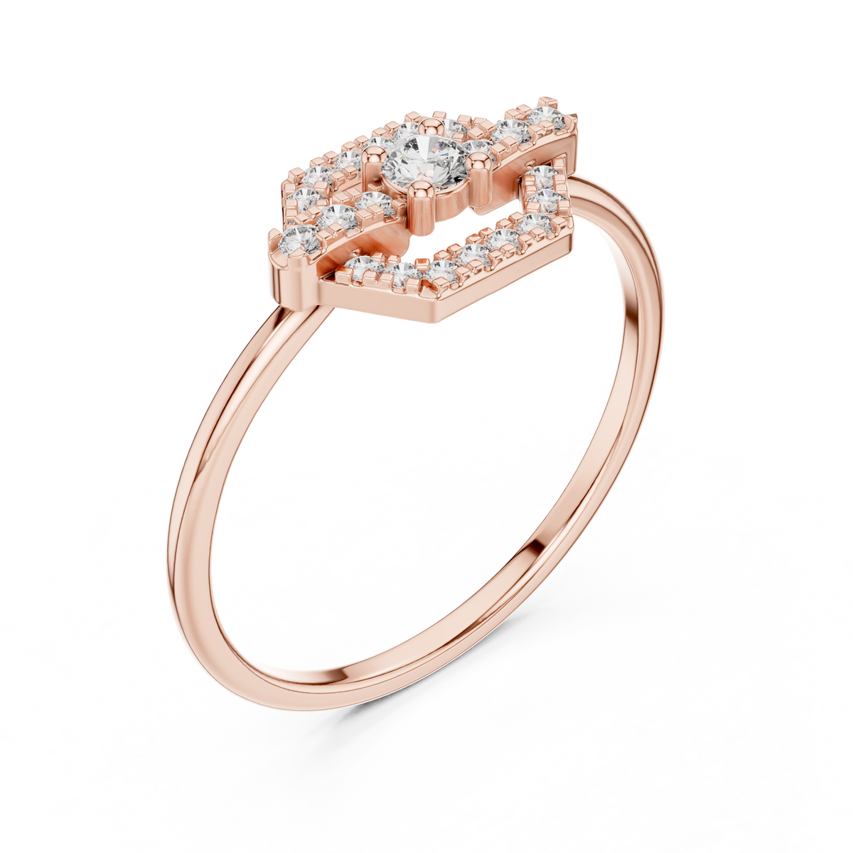 Hexagon Shape Pave Setting Round Lab Diamond Statement Engagement Ring - View 5