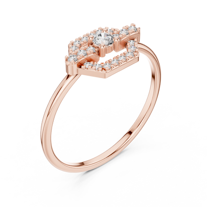 Hexagon Shape Pave Setting Round Lab Diamond Statement Engagement Ring - View 5