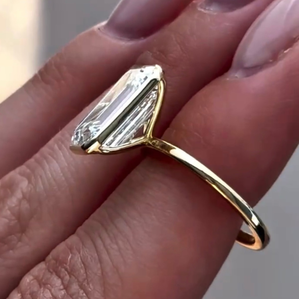 emerald cut lab diamond bezel solitaire engagement ring - view 4