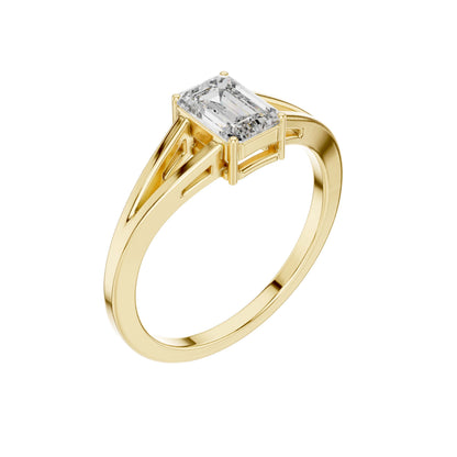 Emerald Cut Lab Diamond Split Shank Solitaire Ring - View 4