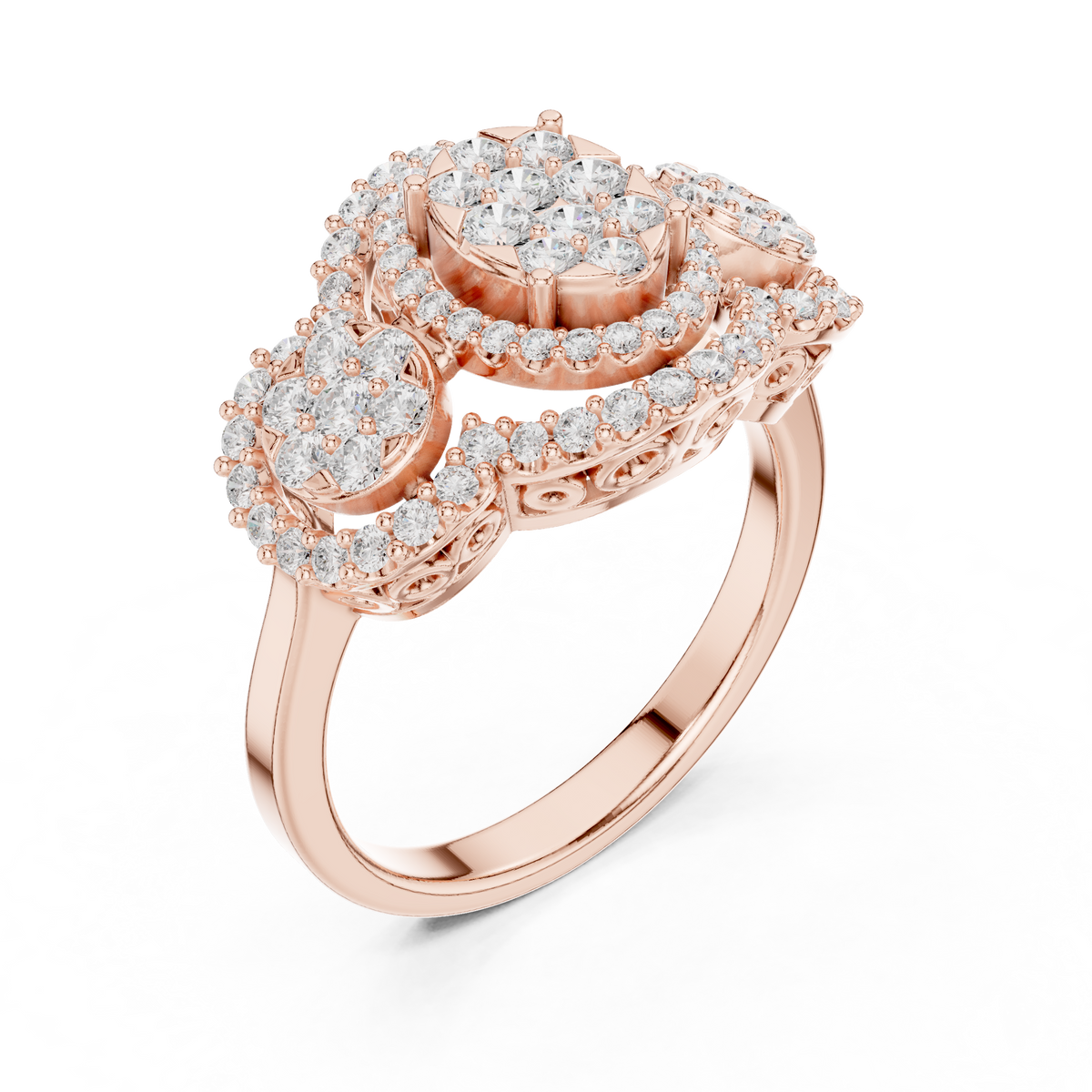 Triple Halo Lab Grown Diamond Cluster Statement Ring - View 5