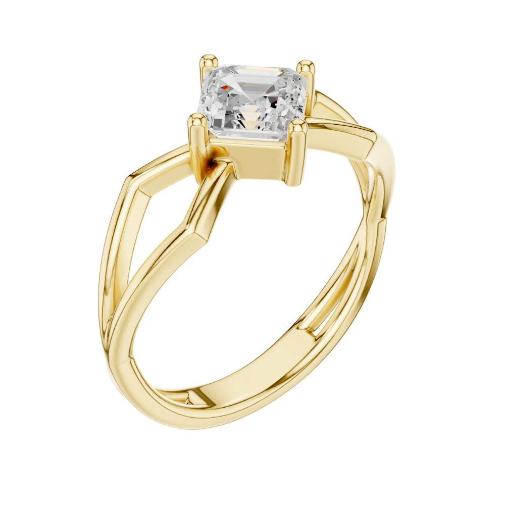 Asscher Cut Moissanite Diamond Solitaire Ring Open Split Shank - View 4